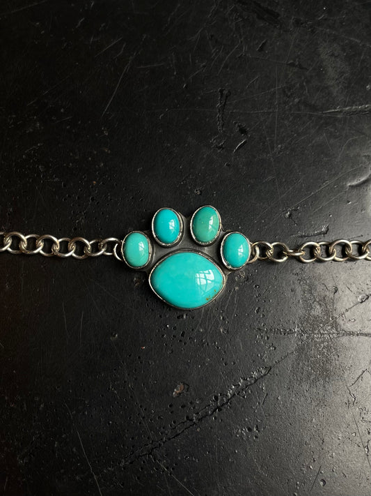 Kingman Turquoise Paw Bracelet | 925 Sterling Silver E101