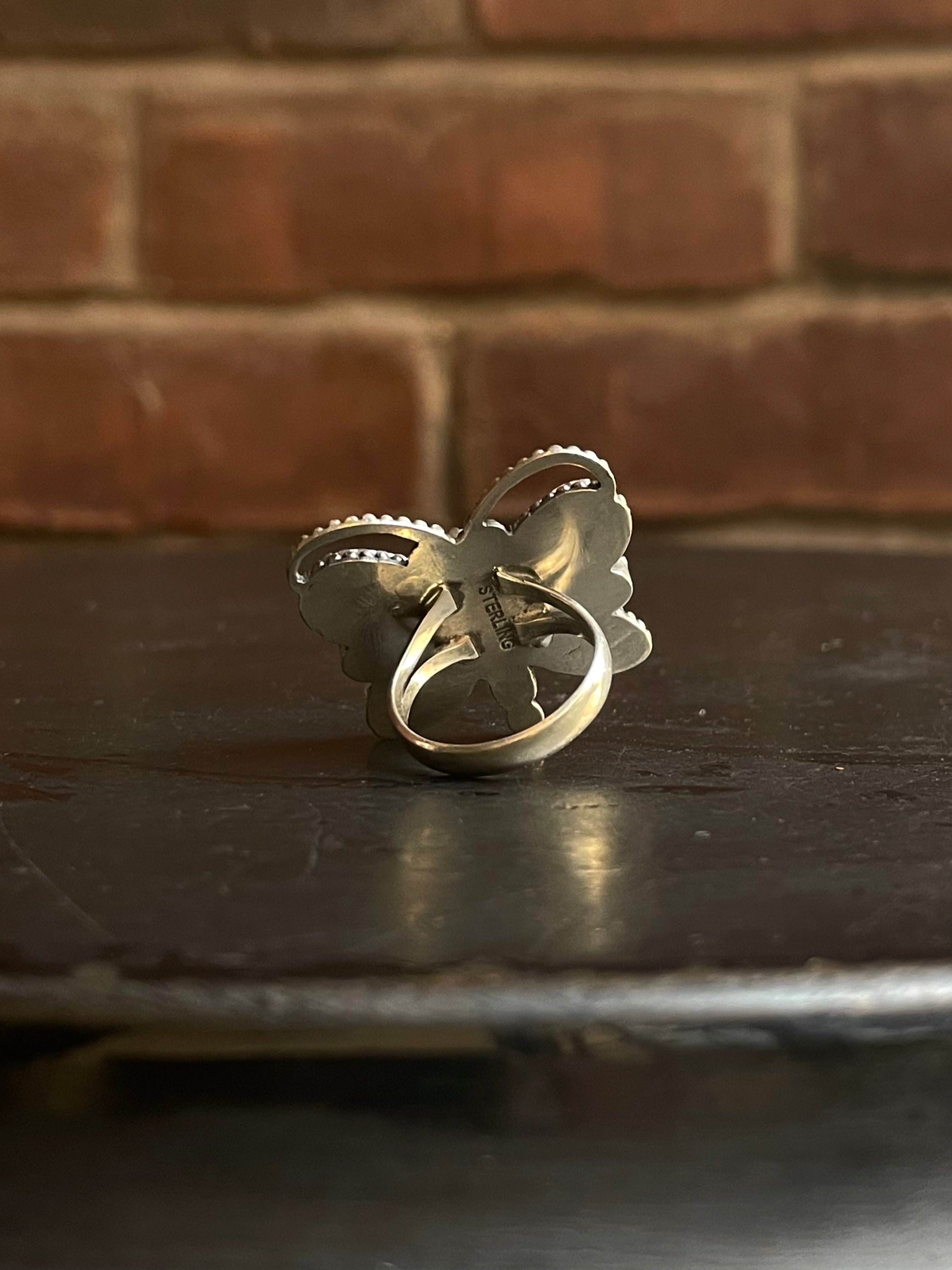Pink Conch & Turquoise Butterfly Ring Size 6 | 925 Sterling Silver E989