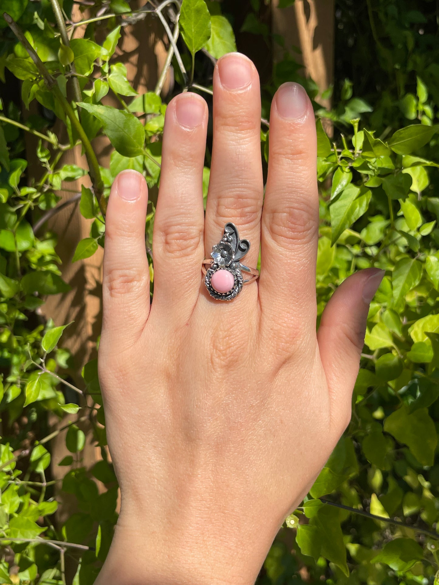 Pink Conch Leaf Ring | 925 Sterling Silver | Size 7.5 B291