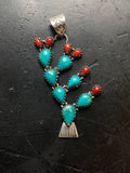 Turquoise Coral Cactus Pendant | Sterling Silver E705