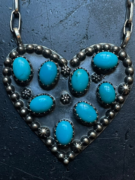 Kingman Turquoise Heart Necklace | Sterling Silver G391