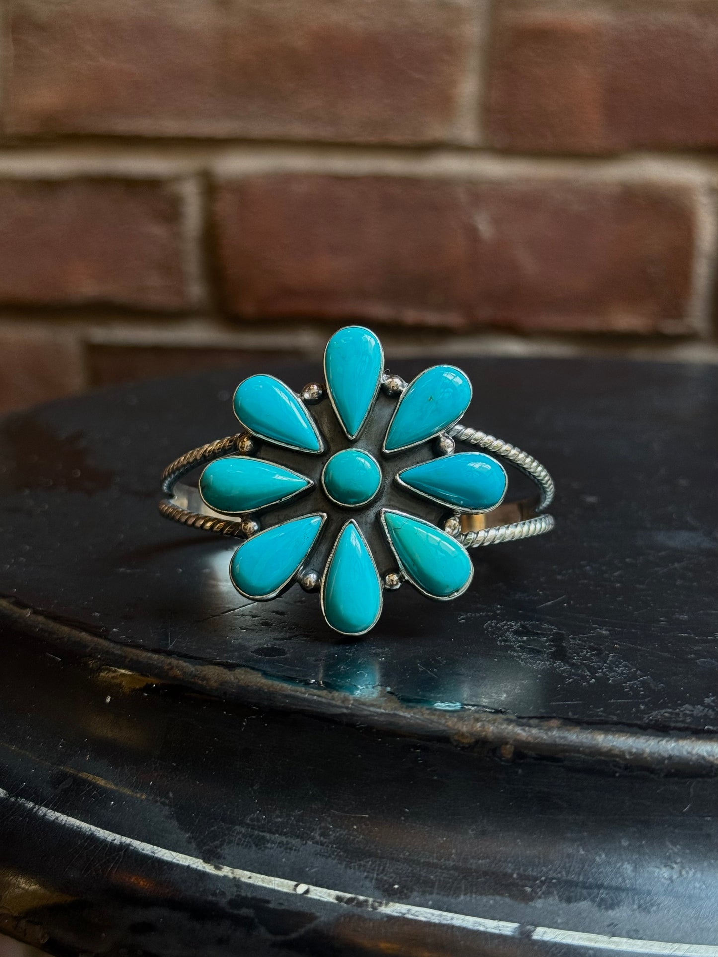 Kingman Turquoise Flower Cuff | Sterling Silver | A849