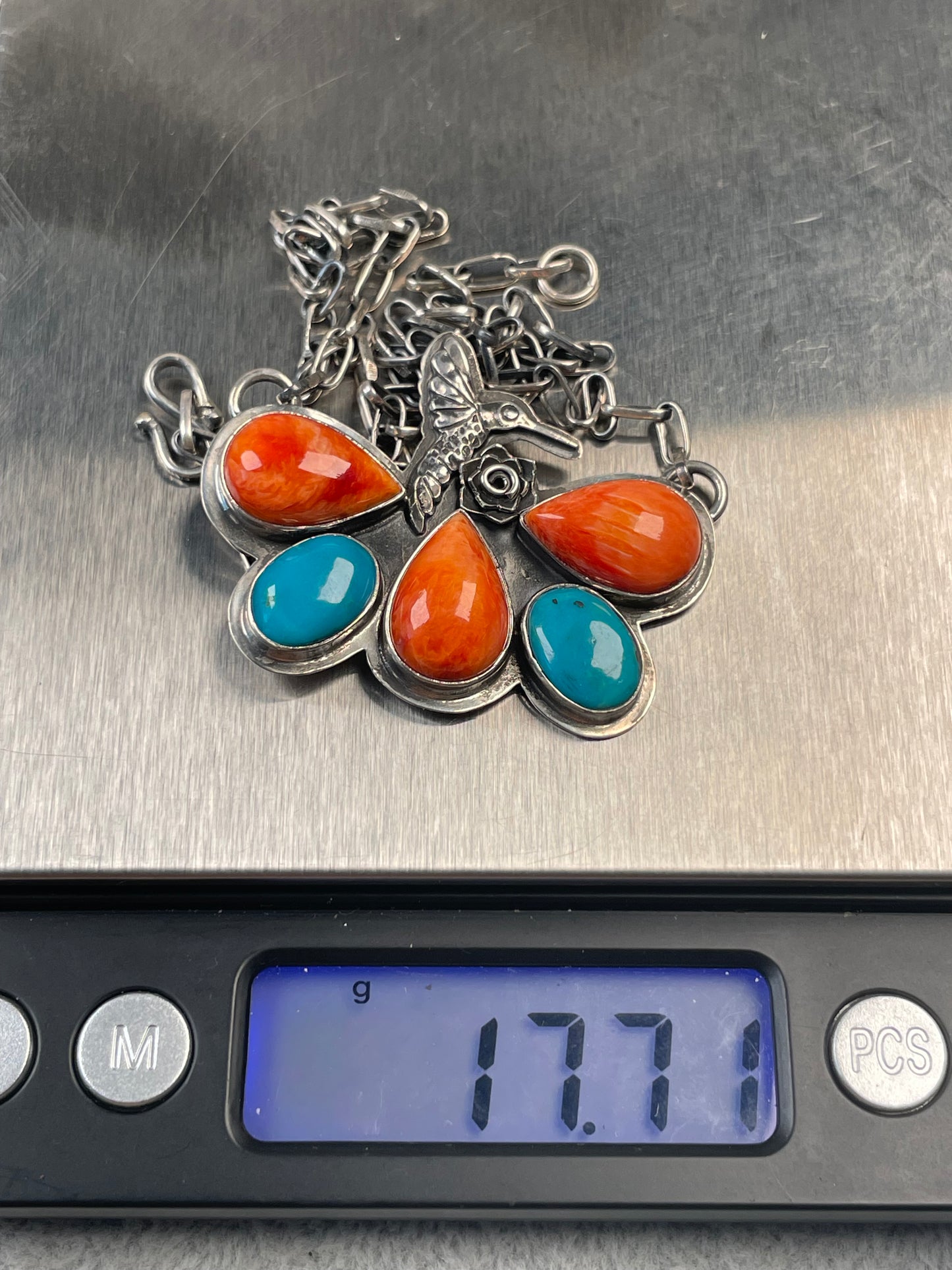 Spiny Oyster & Turquoise Hummingbird Necklace | 925 Sterling Silver D121