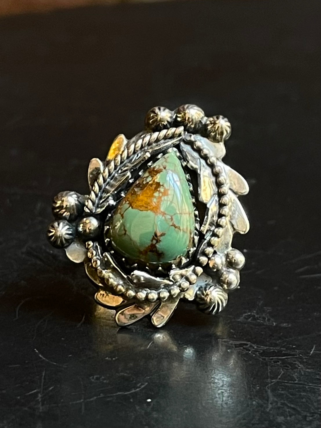 Turquoise Tear Drop Ring Size 6 | Sterling Silver E858
