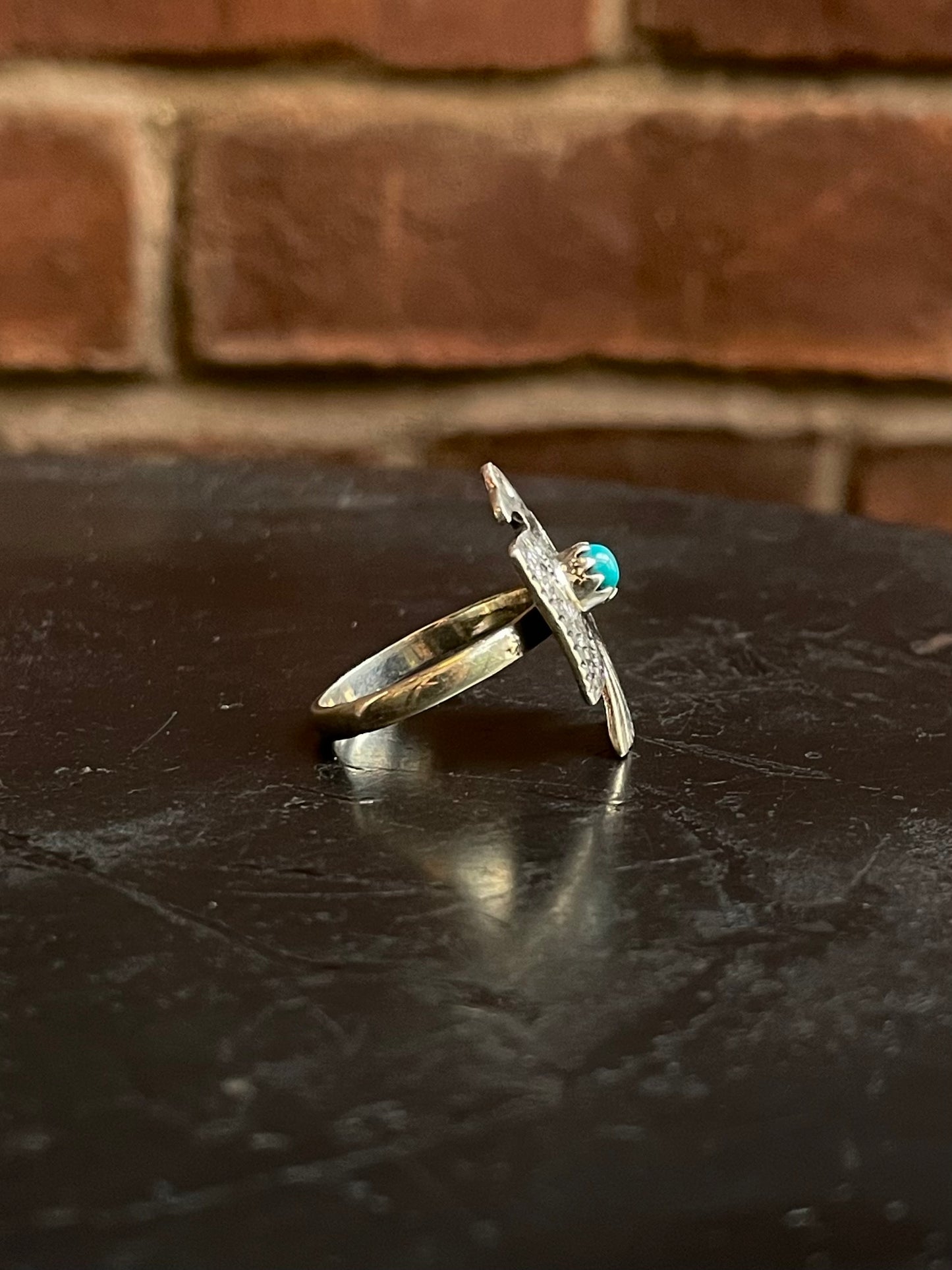 Kingman Turquoise Thunderbird Ring Size 9 | 925 Sterling Silver G502