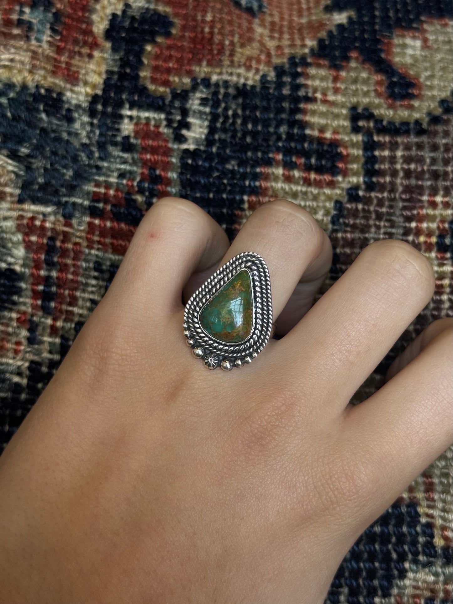 Turquoise Rope Ring | 925 Sterling Silver | Size 9 C236
