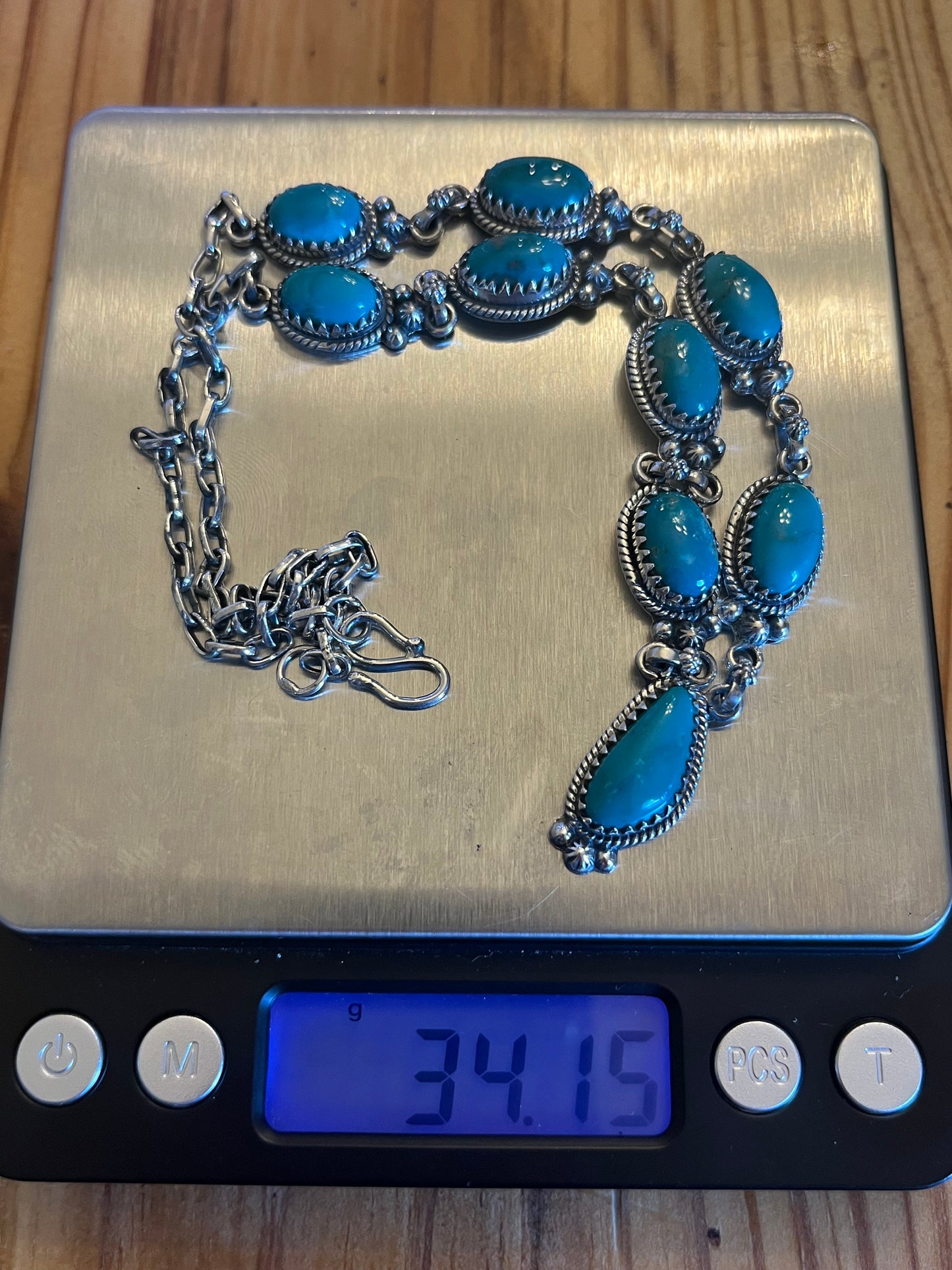 Turquoise Oval & Teardrop Lariat Necklace | Sterling Silver B540