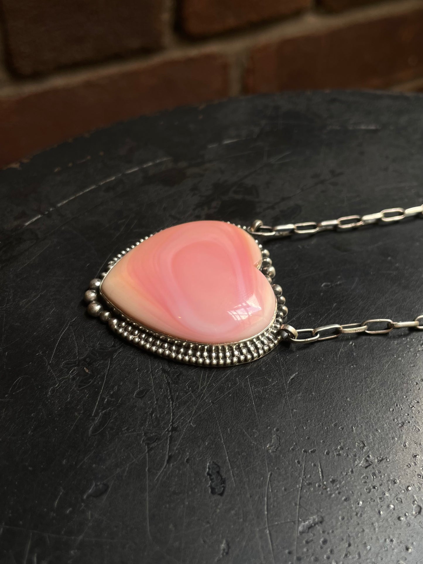 Pink Conch Heart Statement Necklace | 925 Sterling Silver E970