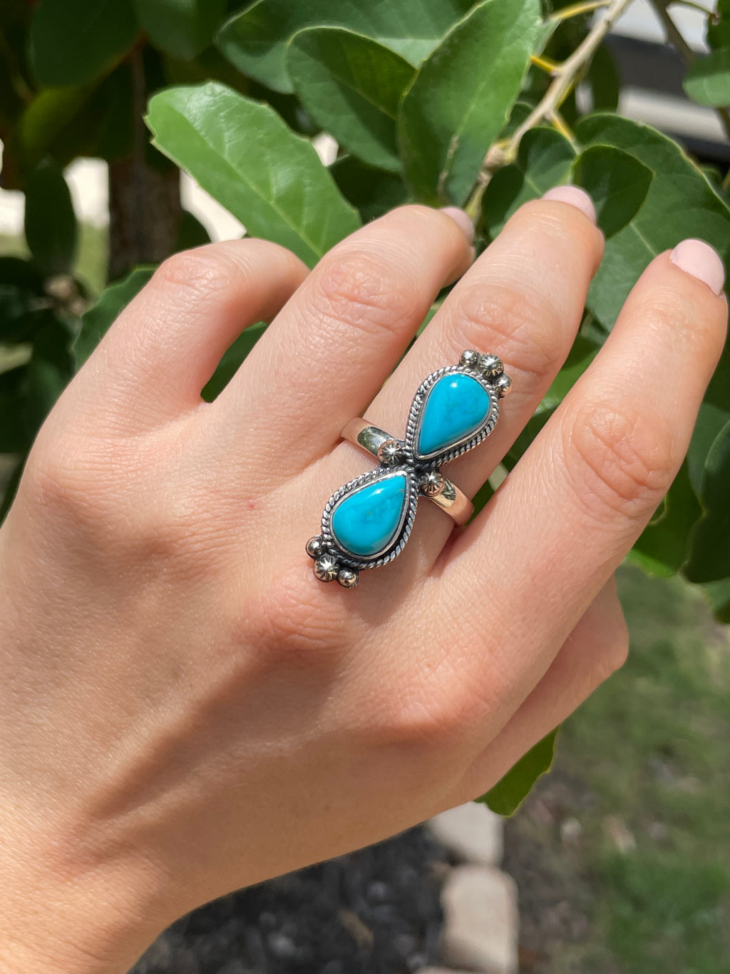 Kingman Turquoise Double Tear Drop Ring Size 8.75 | 925 Sterling Silver D176