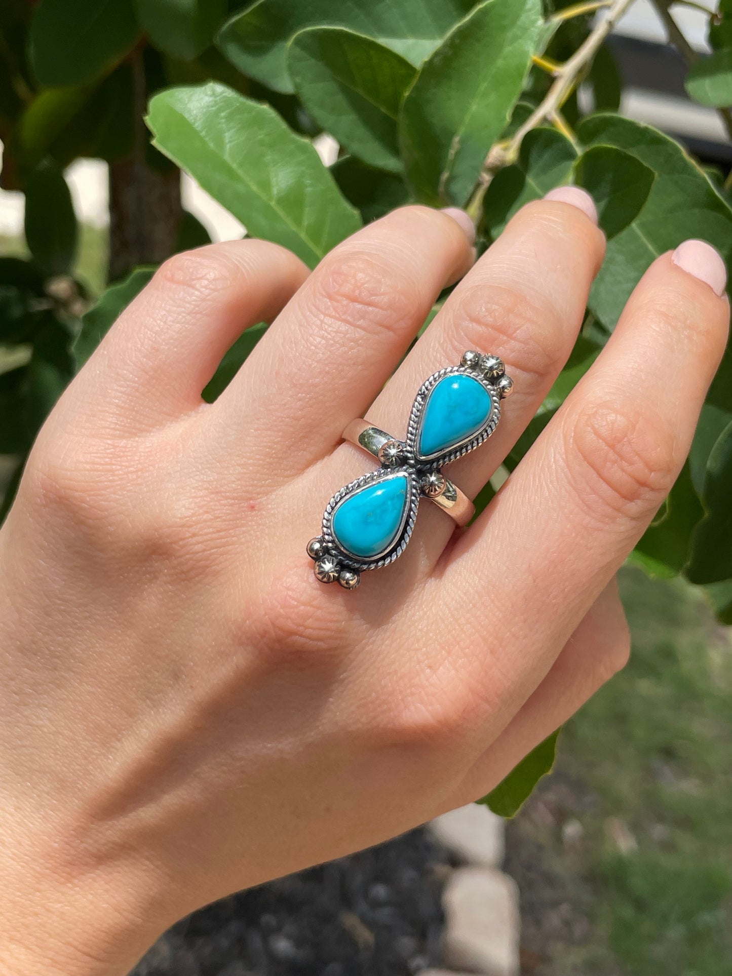 Kingman Turquoise Double Tear Drop Ring Size 8.75 | 925 Sterling Silver D176