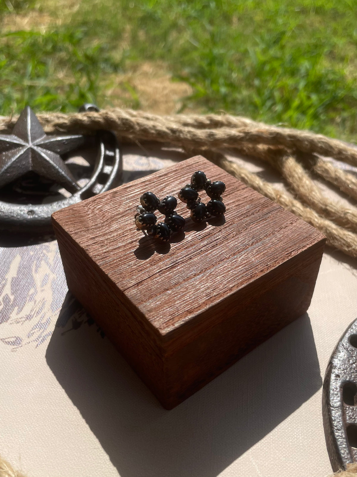 Black Onyx Cluster Stud Earrings | 925 Sterling Silver G720