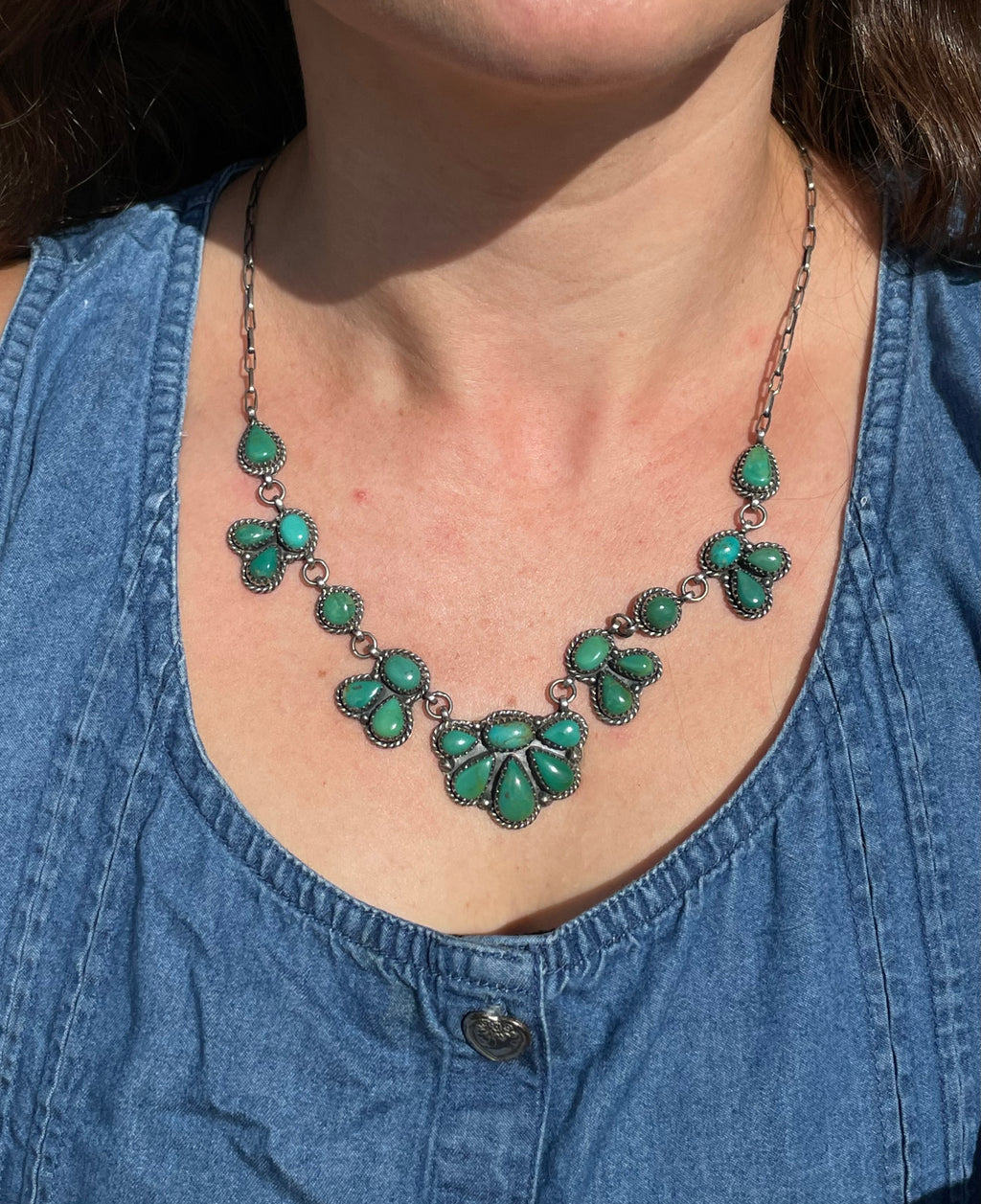 Kingman Turquoise Cluster Necklace | 925 Sterling Silver D318