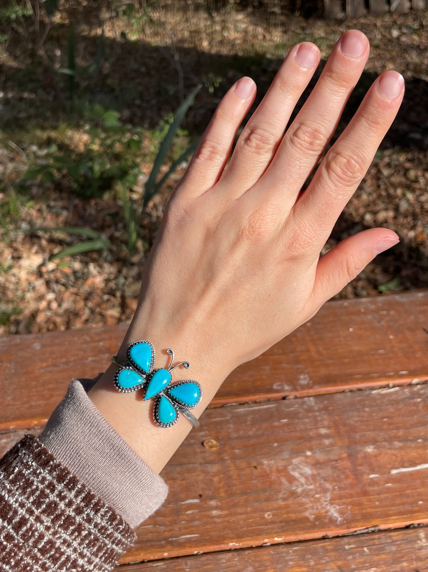 Kingman Turquoise Butterfly Cuff Bracelet | 925 Sterling Silver D119