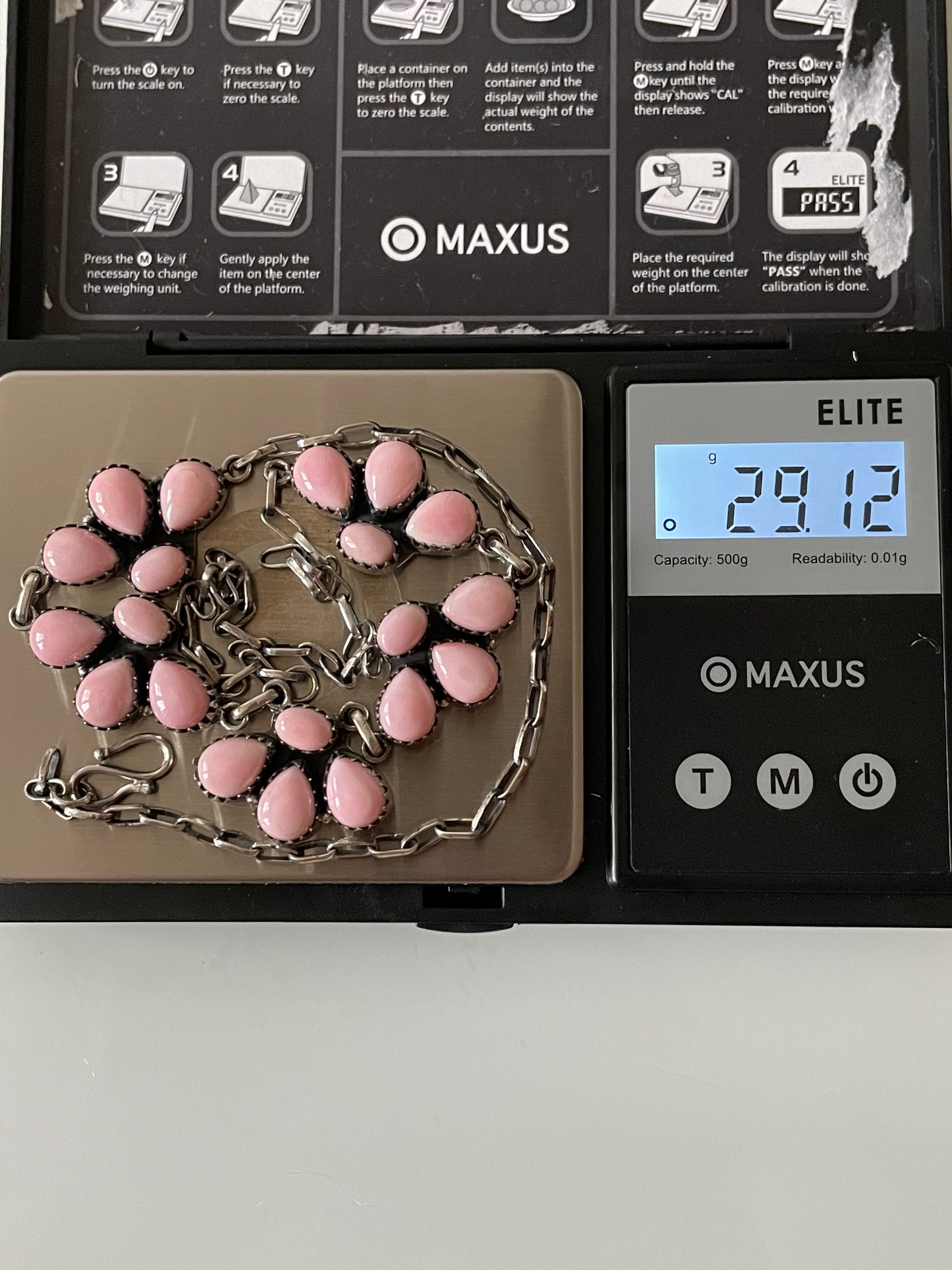 Pink Conch Necklace | Floral Cluster Link | 925 Silver E564