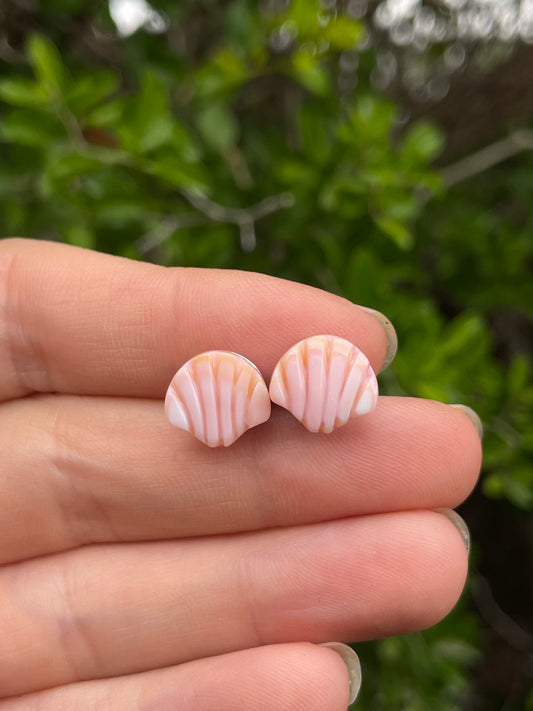 Pink Conch Shell Stud Earrings | 925 Sterling Silver B611