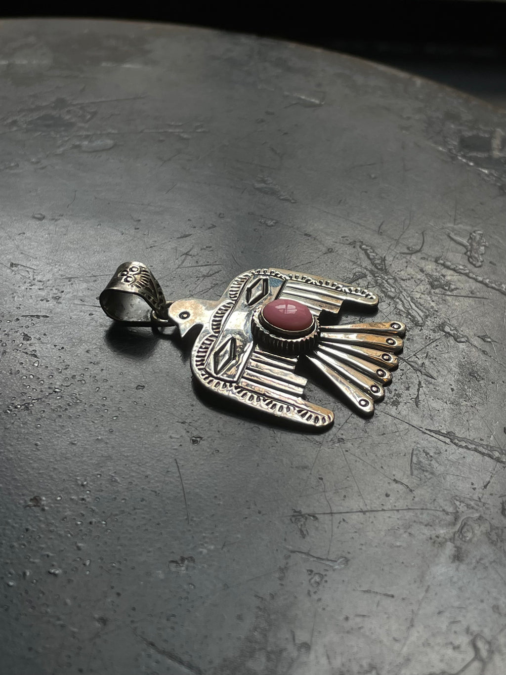 Pink Conch Thunderbird Pendant | 925 Sterling Silver E508