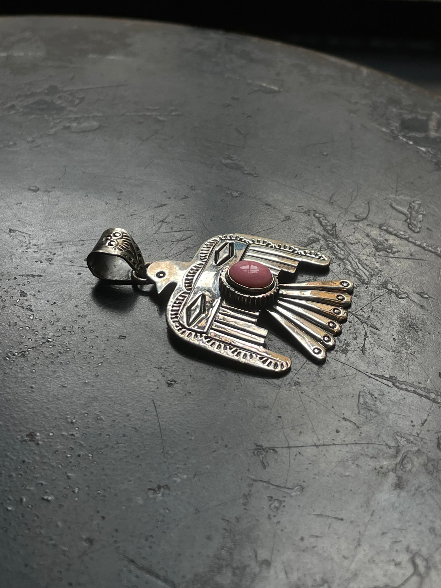 Pink Conch Thunderbird Pendant | 925 Sterling Silver E508