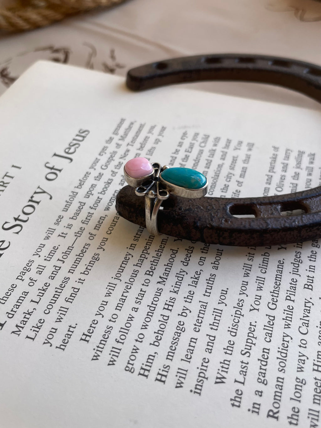 Pink Conch & Turquoise Ring | 925 Sterling Silver | Size 7 G831
