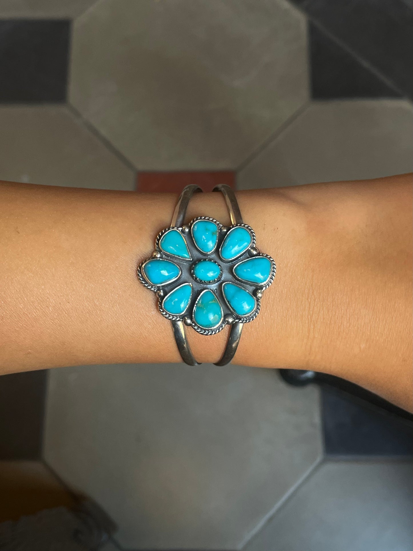 Kingman Turquoise Cuff - Adjustable Cluster Design | Sterling Silver | A771