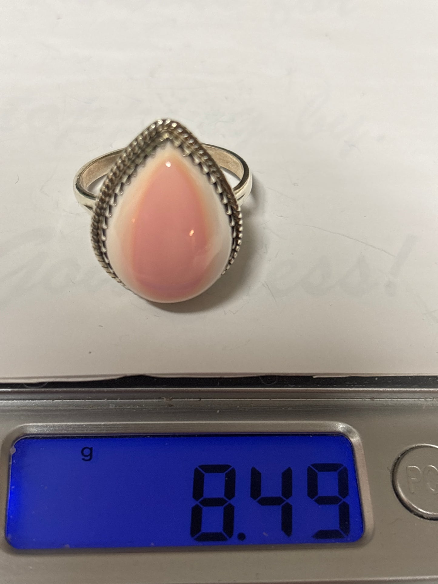 Pink Conch Teardrop Ring Size 9.5 | 925 Sterling Silver C874