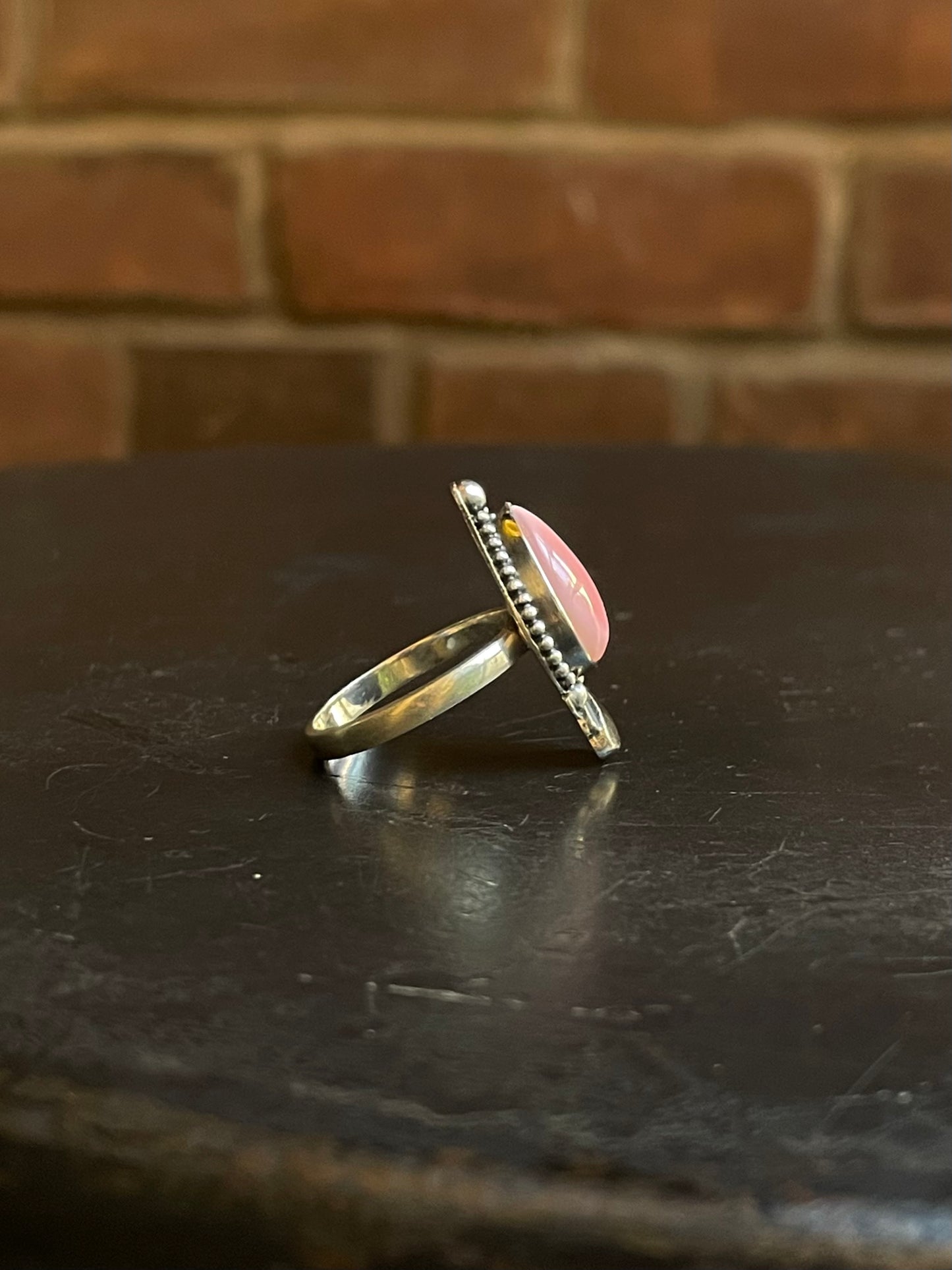 Pink Conch Tear Drop Ring Size 8 | Sterling Silver E915