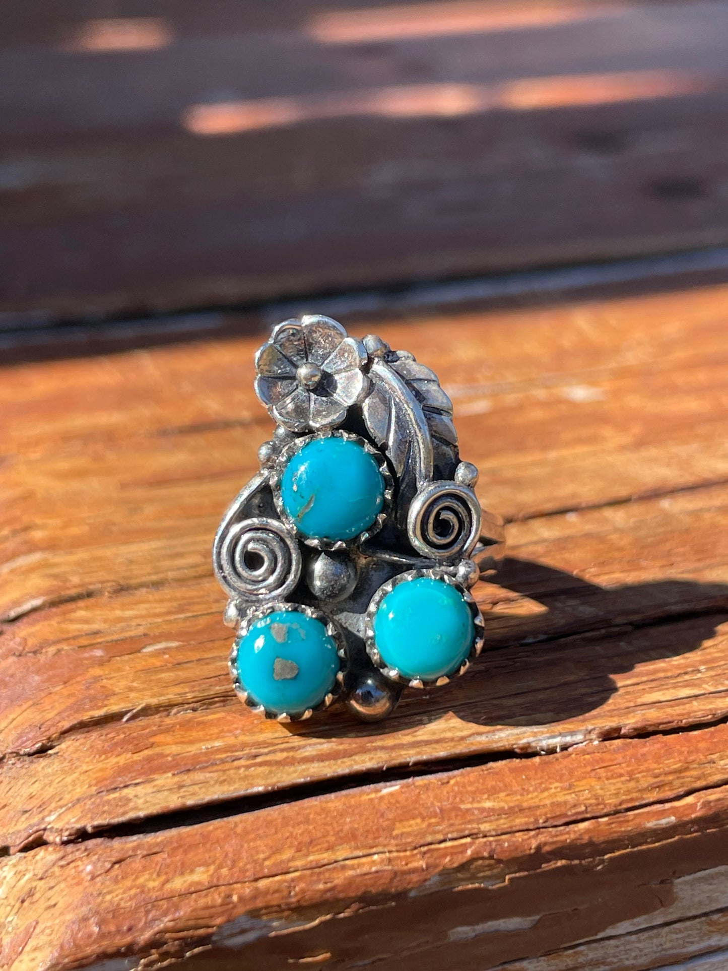 Turquoise Floral Ring Size 6.75 | 925 Sterling Silver B938