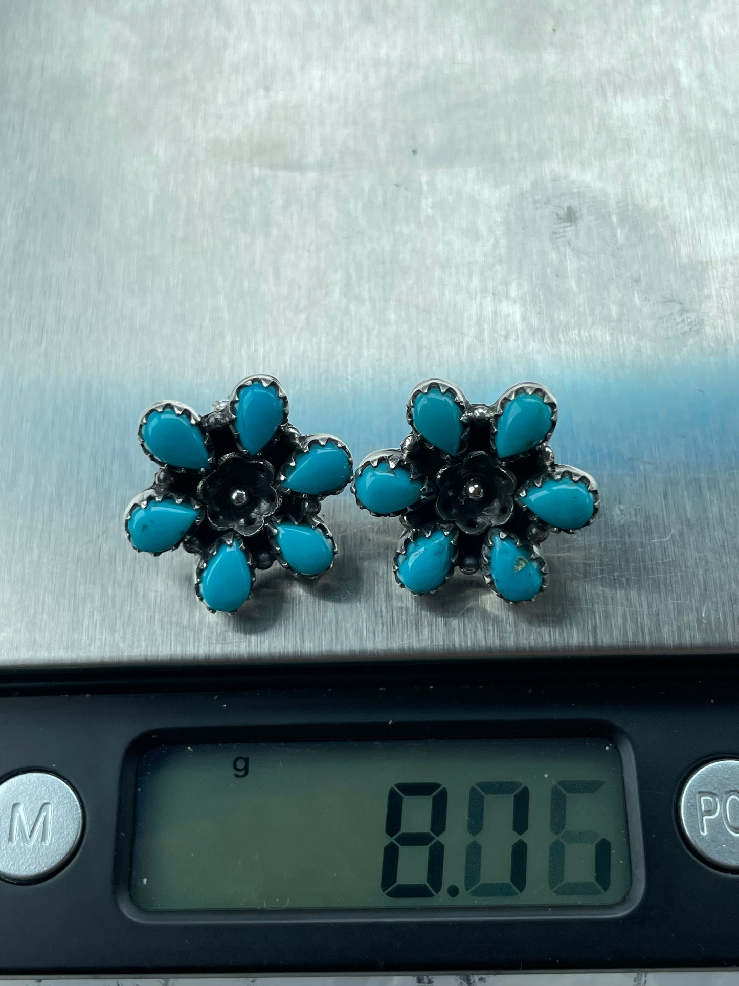 Kingman Turquoise Flower Stud Earrings | 925 Sterling Silver B973