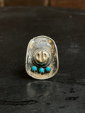 Kingman Turquoise Cowboy Hat Ring Size 7 | 925 Sterling Silver Southwest E186