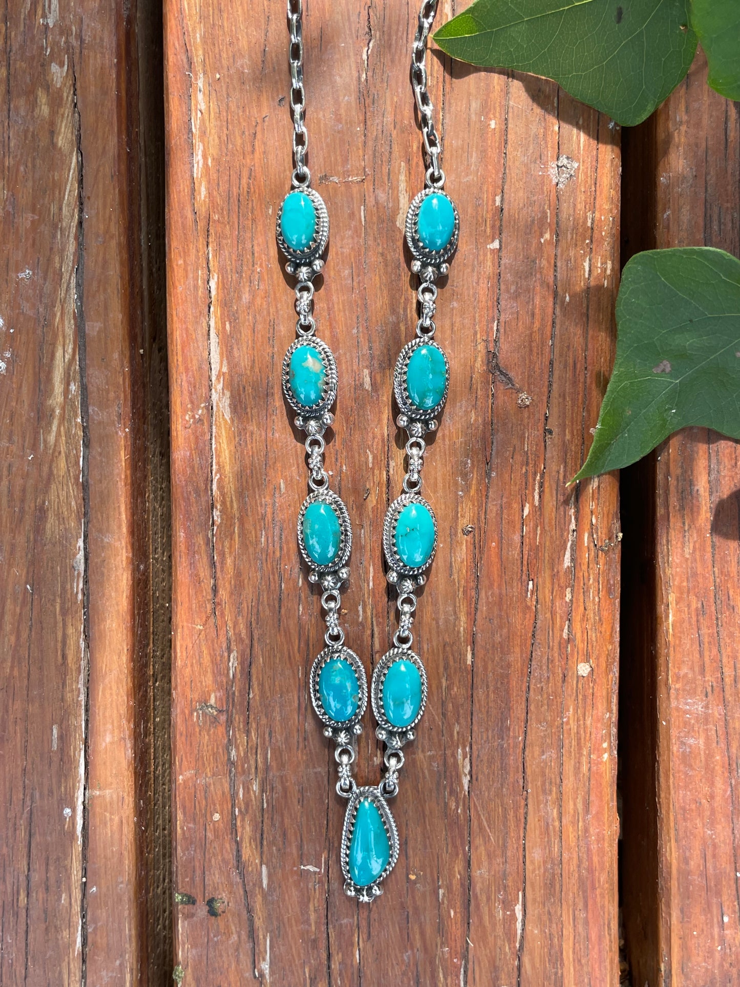 Turquoise Oval & Teardrop Lariat Necklace | Sterling Silver B540