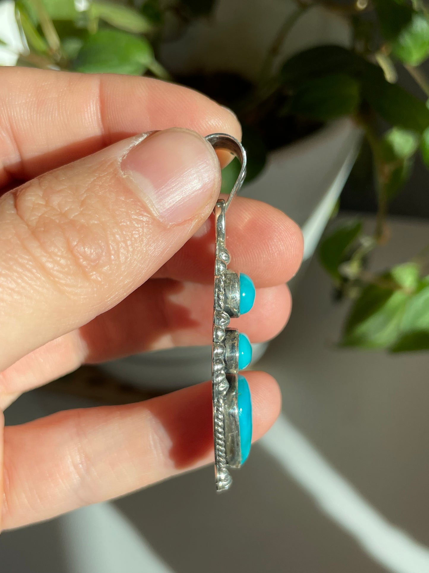 Turquoise Triple Stone Pendant | Sterling Silver 925 B799