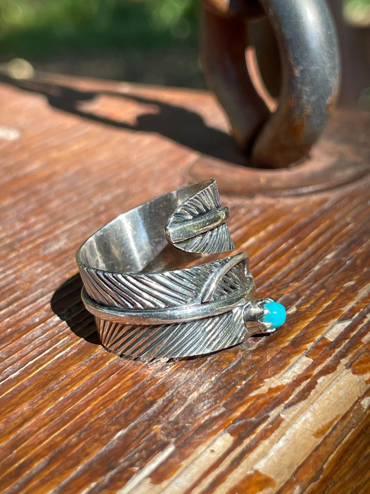 Turquoise Feather Wrap Ring Size 6.5 | Sterling Silver 925 B372