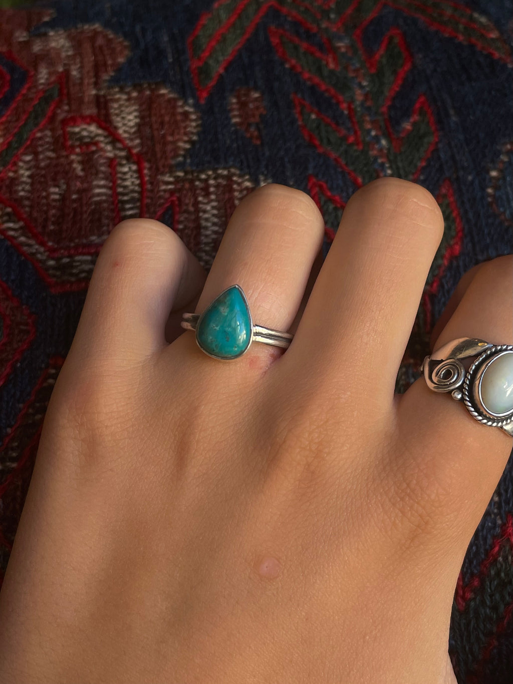 Kingman Turquoise Tear Drop Ring | Sterling Silver | Size 8 G358