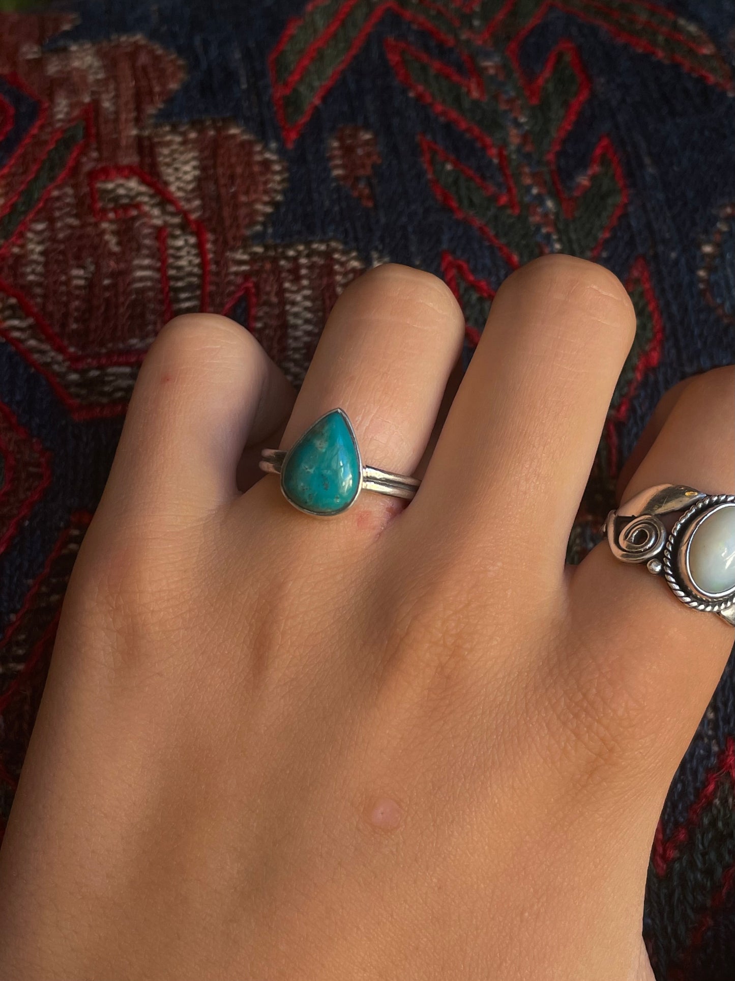 Kingman Turquoise Tear Drop Ring | Sterling Silver | Size 8 G358