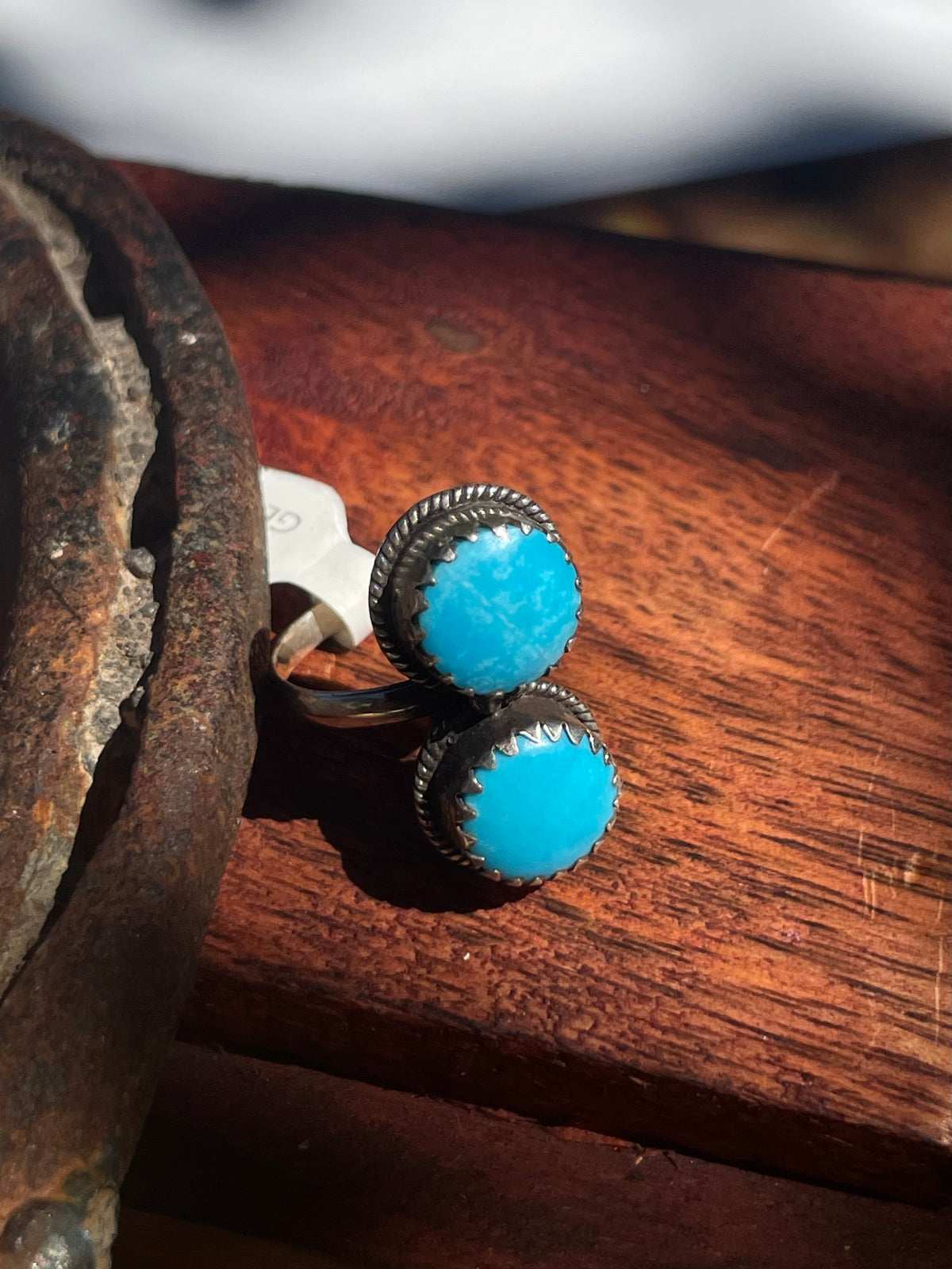 Turquoise Double Stone Ring | 925 Sterling Silver | Size 6.5 D364