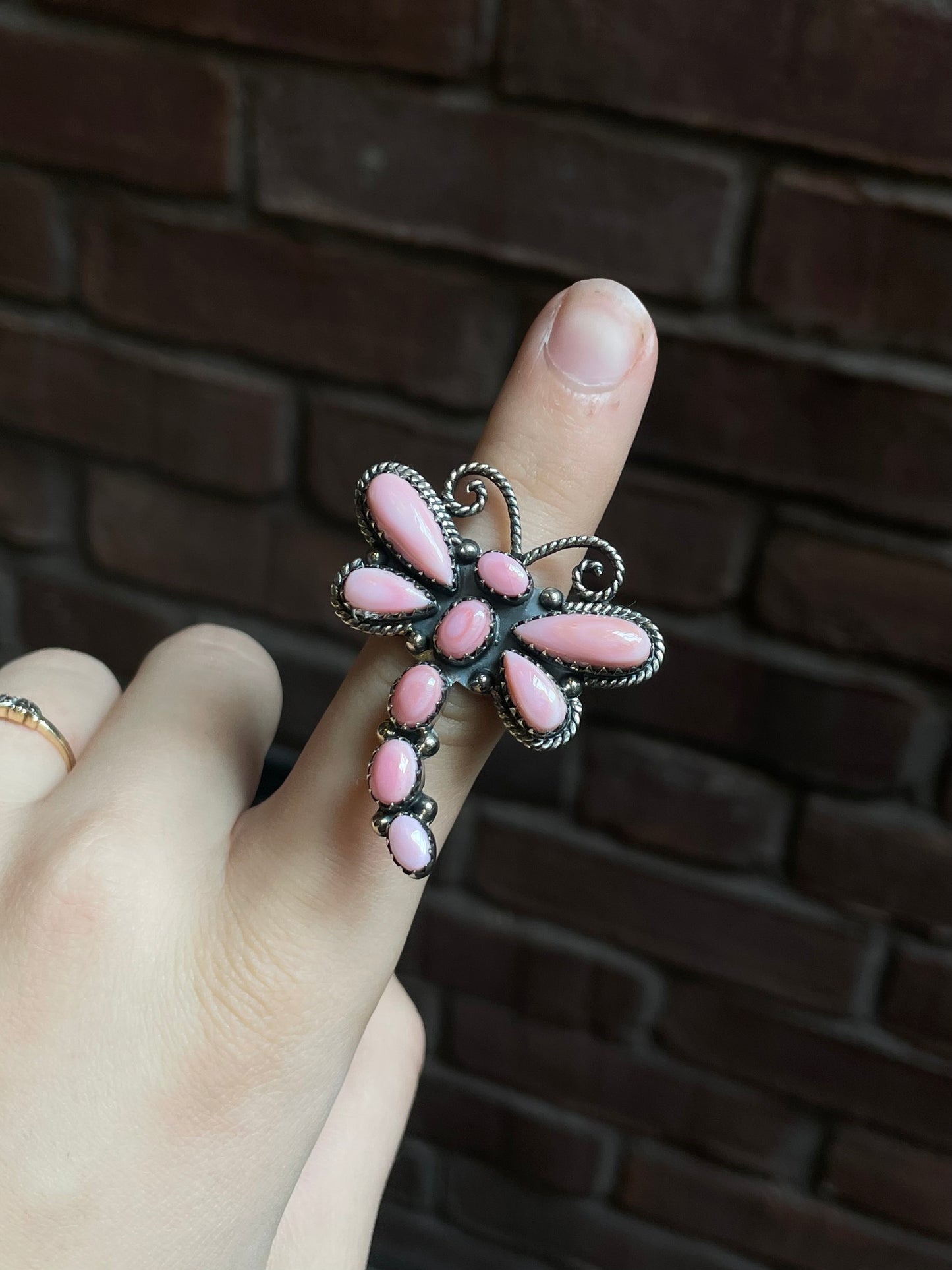 Pink Conch Dragonfly Ring Size 9 | 925 Sterling Silver C920