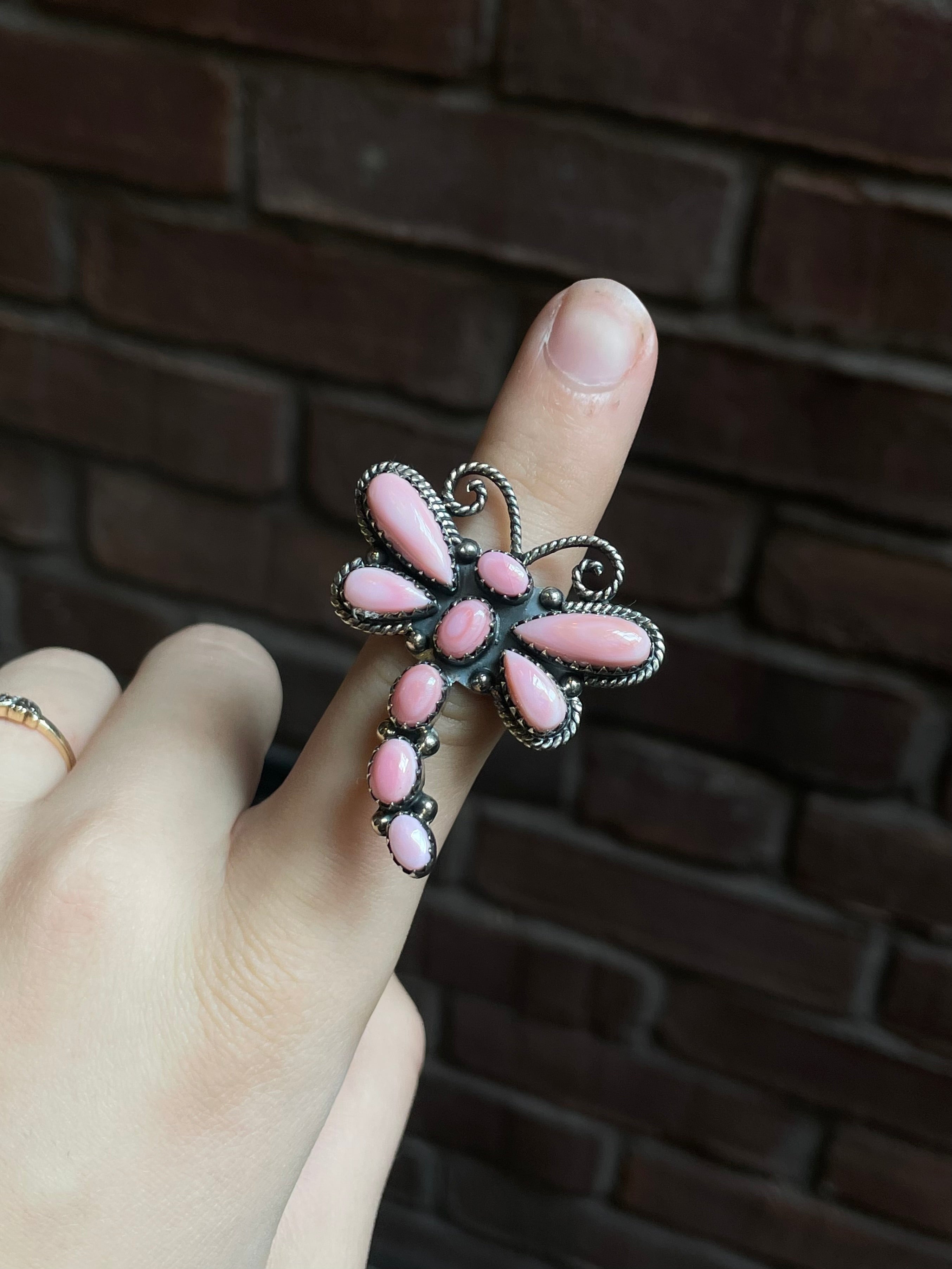 Pink Conch Dragonfly Ring Size 9 | 925 Sterling Silver C920