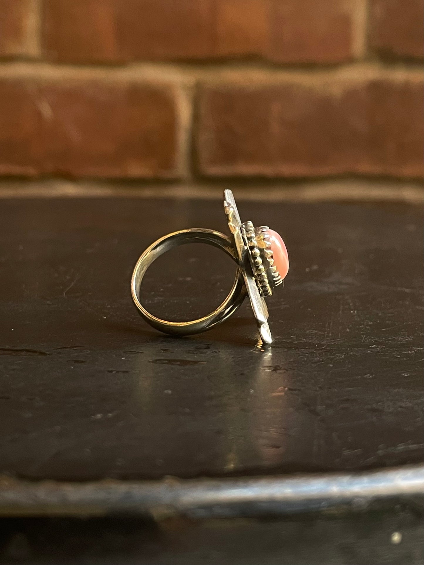 Pink Conch Zia Cross Ring Size 8 | 925 Sterling Silver E995