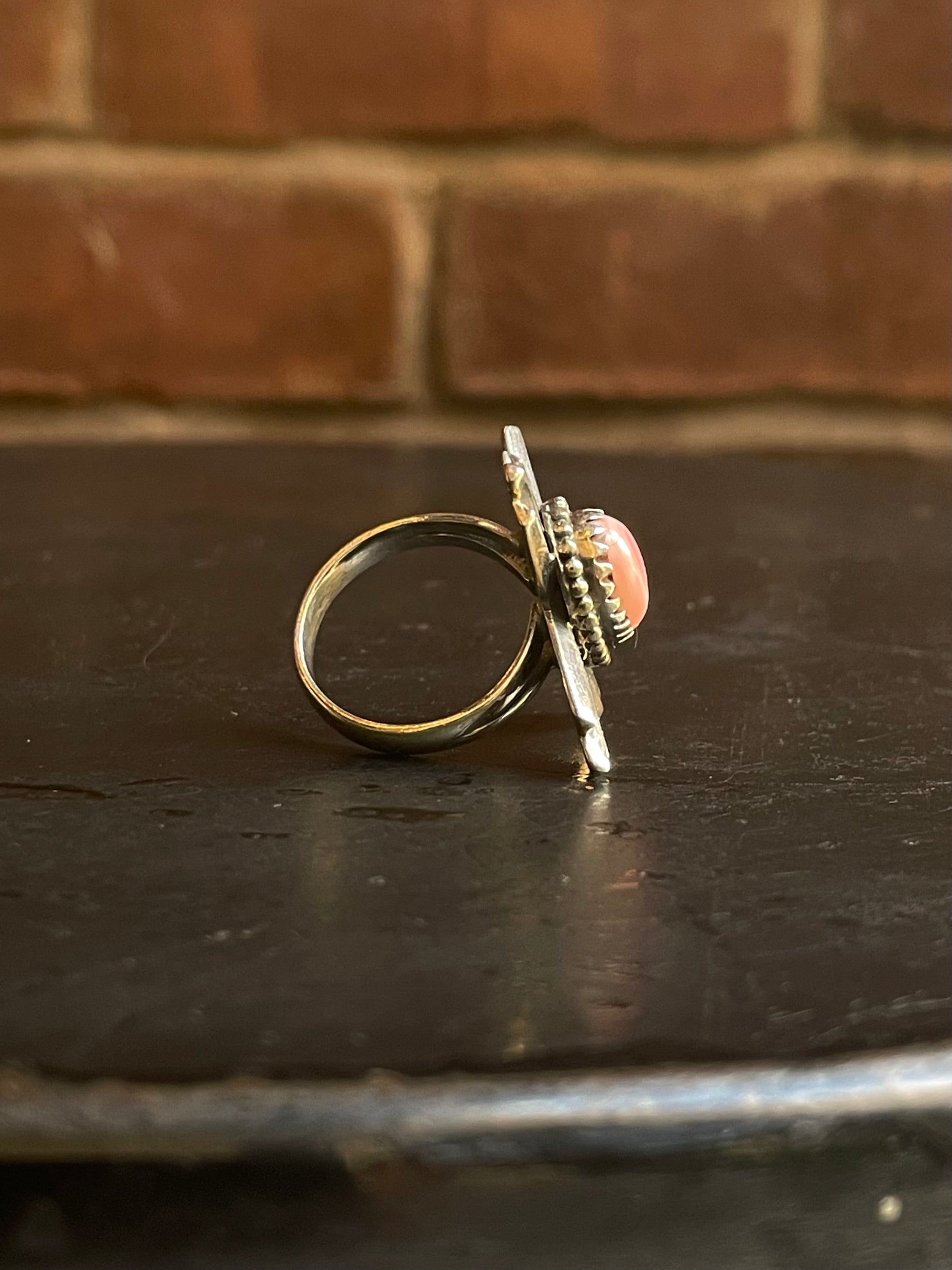 Pink Conch Zia Cross Ring Size 8 | 925 Sterling Silver E995
