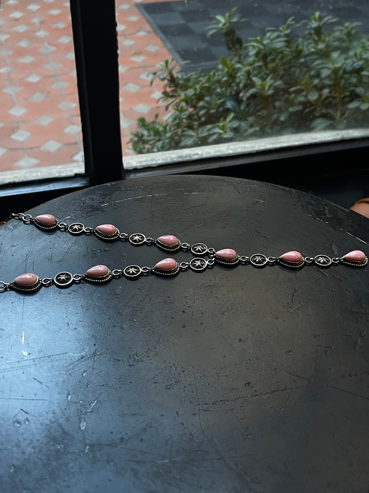 Pink Conch Lariat Necklace | Teardrop Station Drop | 925 Silver E566