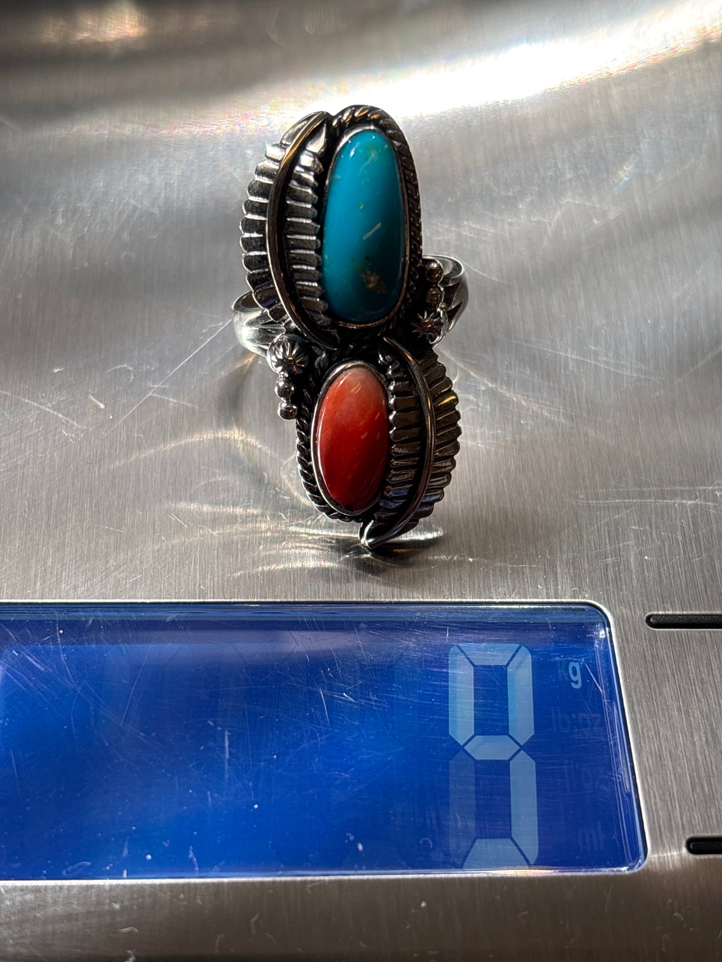 Spiny Oyster & Turquoise Leaf Ring | Size 9 | 925 Sterling Silver Z82