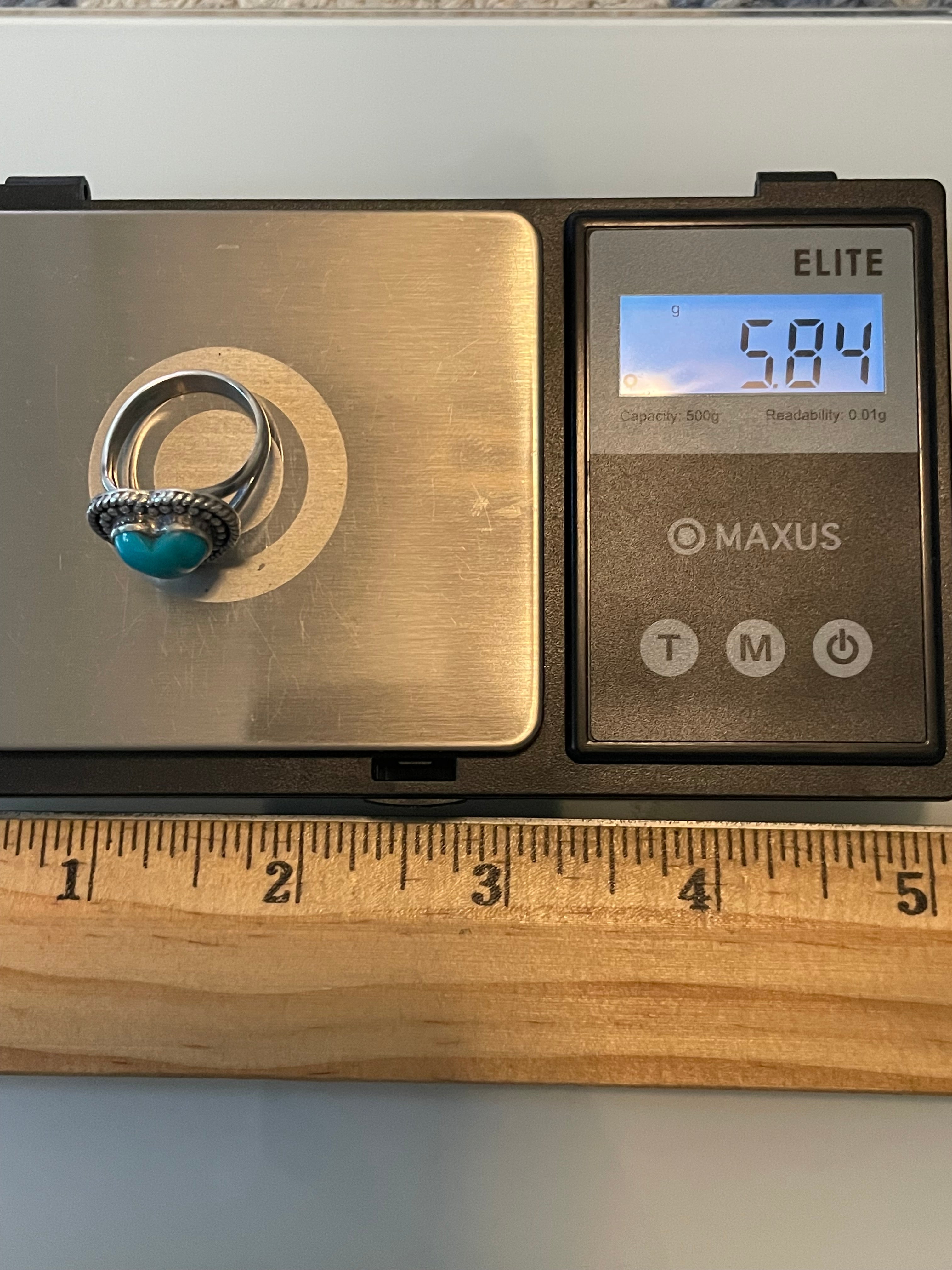 Kingman Turquoise Heart Ring | Sterling Silver | Size 6 G355
