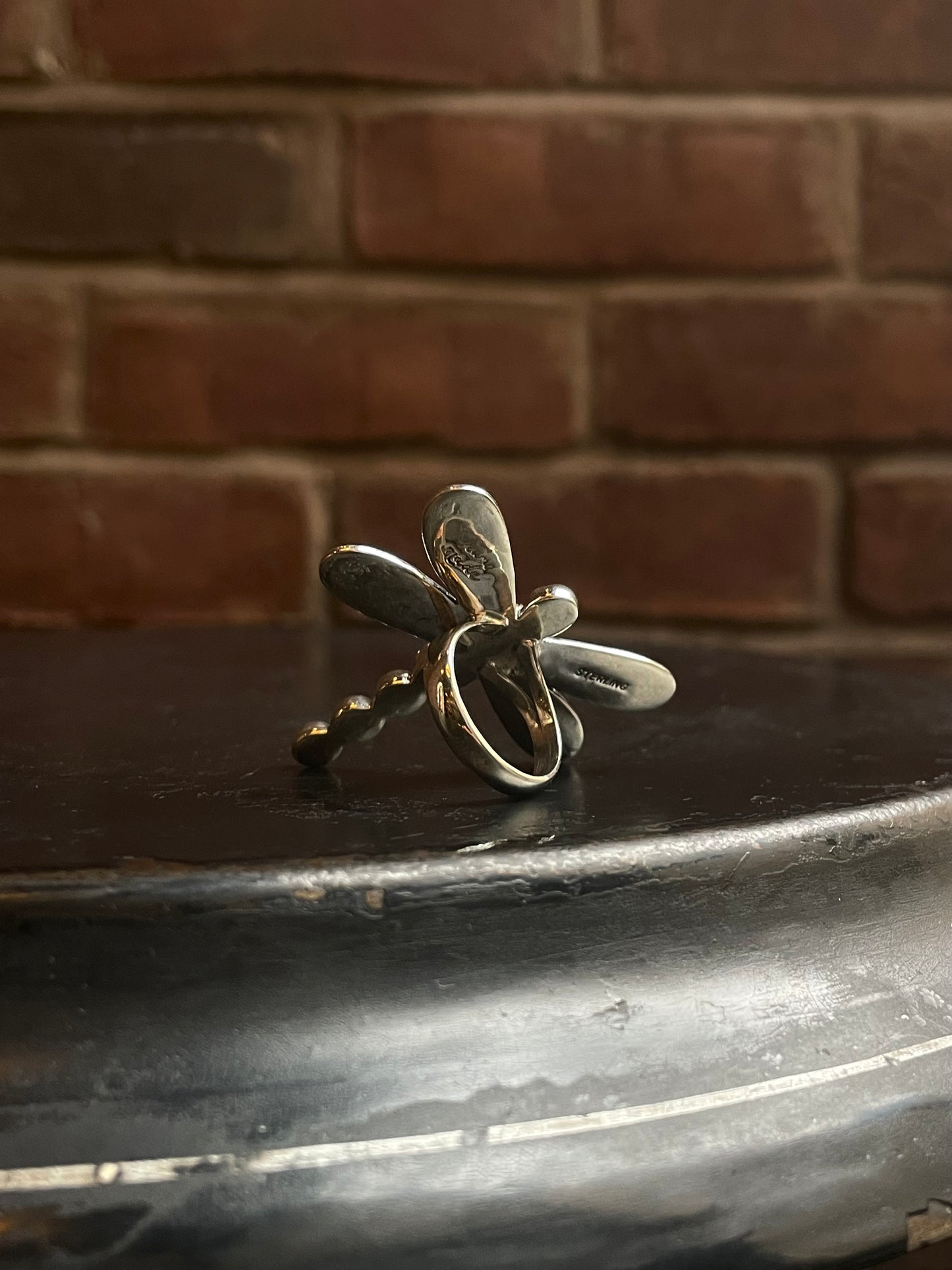 Coral & Spiny Dragonfly Ring | Sterling Silver | Handmade Size 7 C921