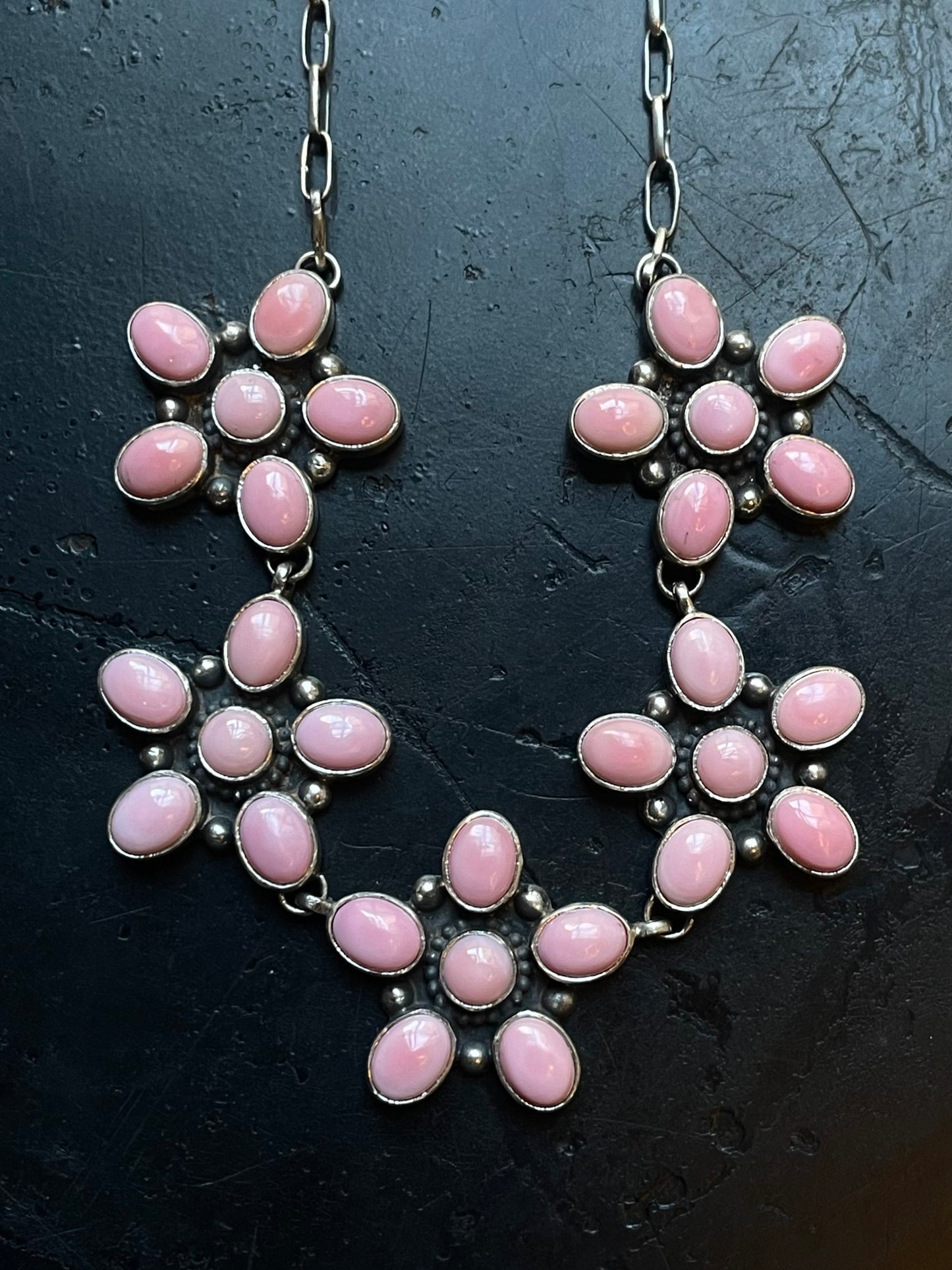Pink Conch Necklace | Multi Blossom Cluster | 925 Silver E562