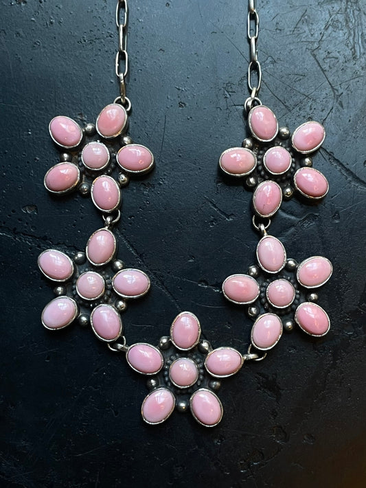 Pink Conch Necklace | Multi Blossom Cluster | 925 Silver E562