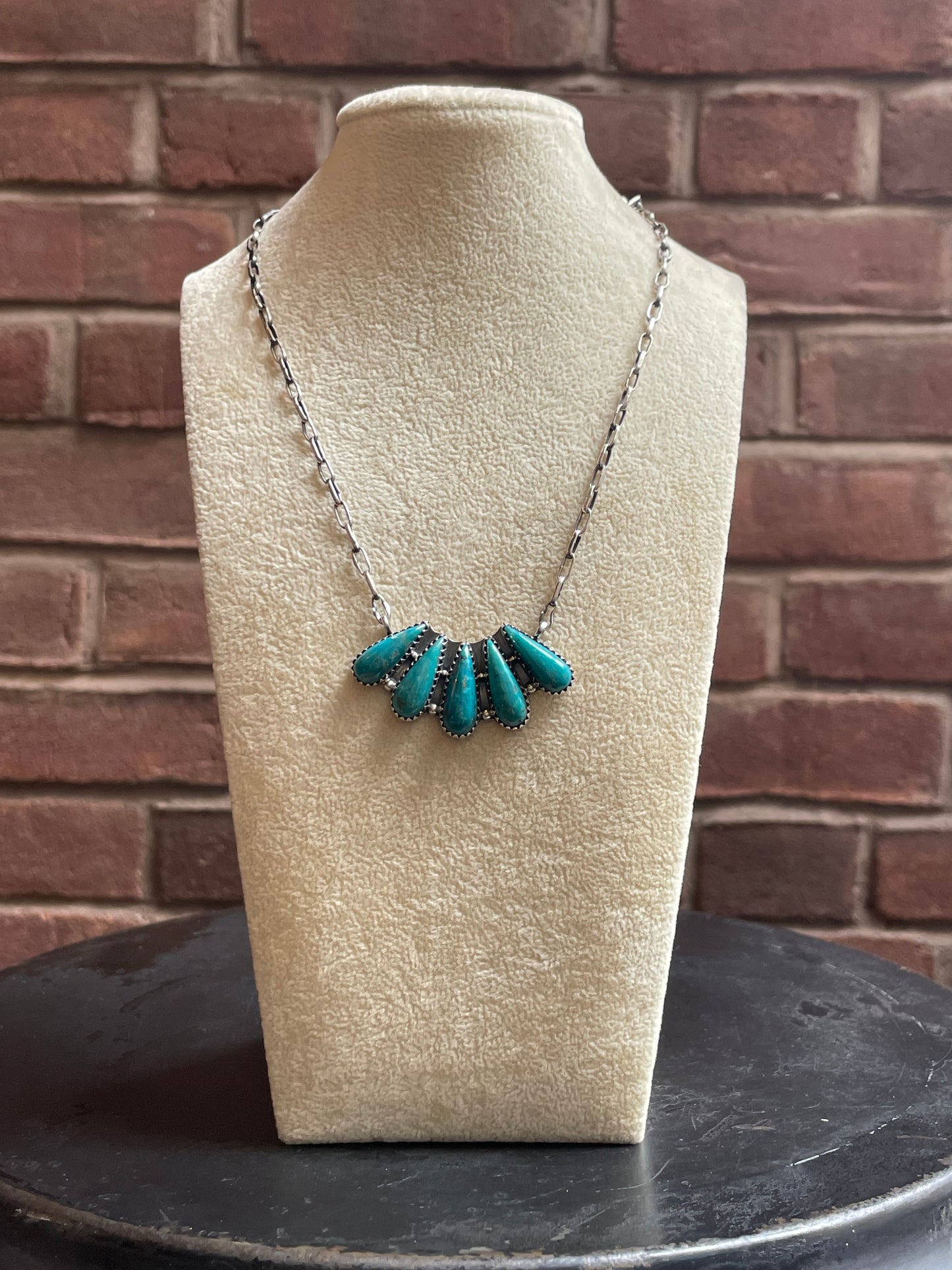 Kingman Turquoise Fan Necklace | 925 Sterling Silver E621