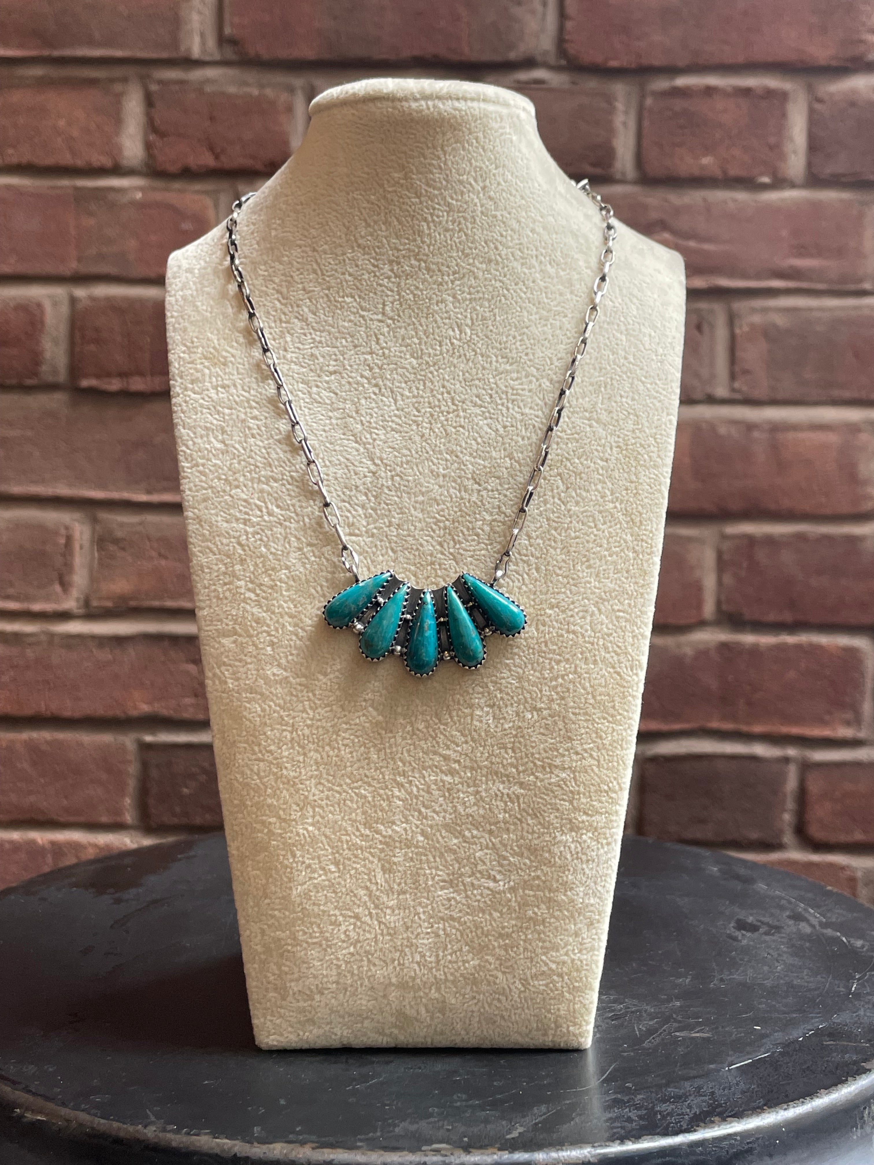 Kingman Turquoise Fan Necklace | 925 Sterling Silver E621