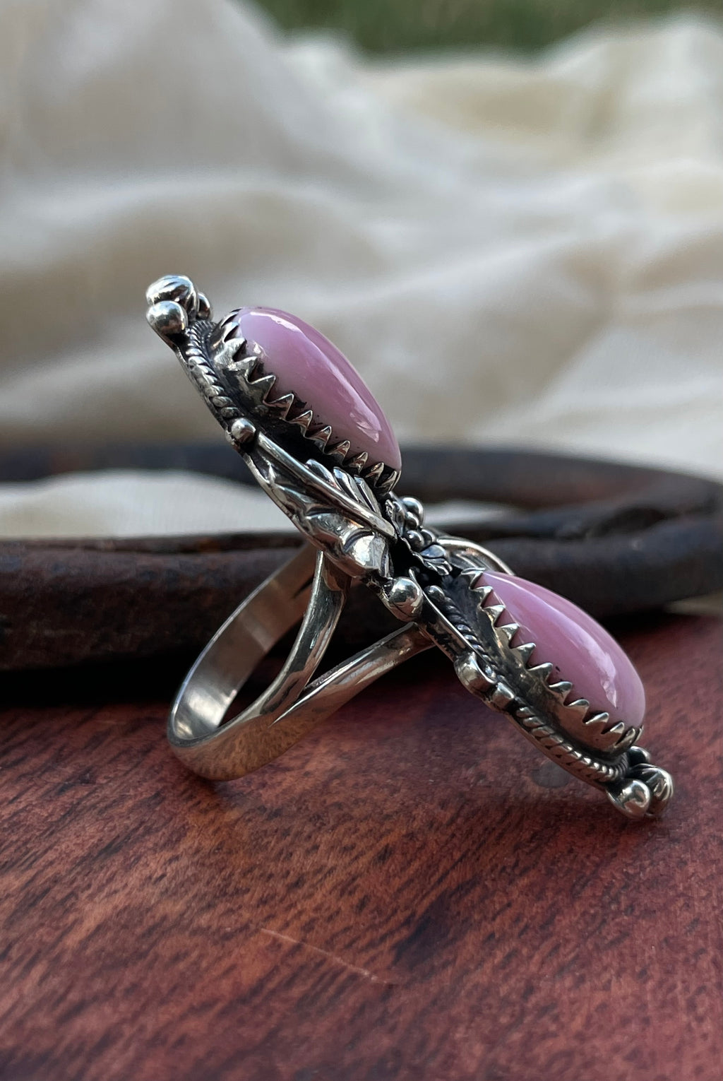 Pink Conch Floral Double Teardrop Ring | 925 Sterling Silver Size 8 C585