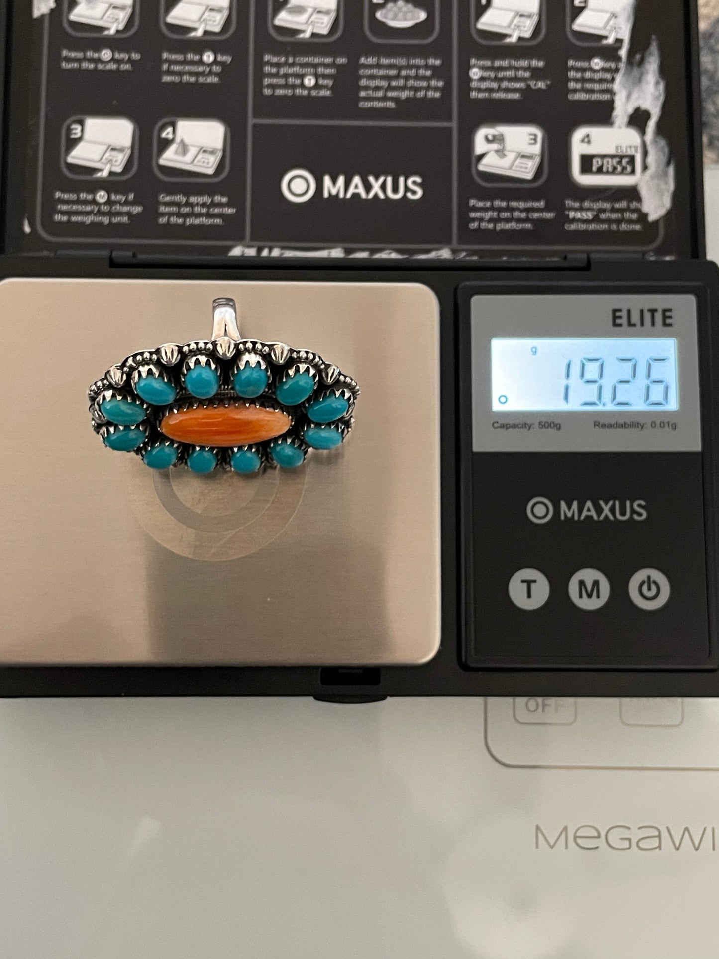 Spiny Oyster Kingman Turquoise Cluster Ring Size 8 | 925 Sterling Silver E112