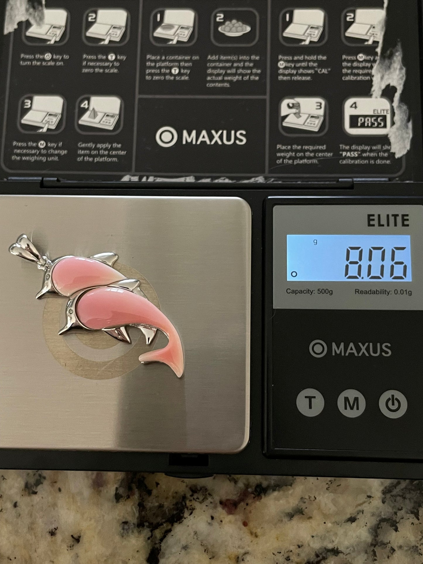 Pink Conch Dolphin Pendant | 925 Sterling Silver E285