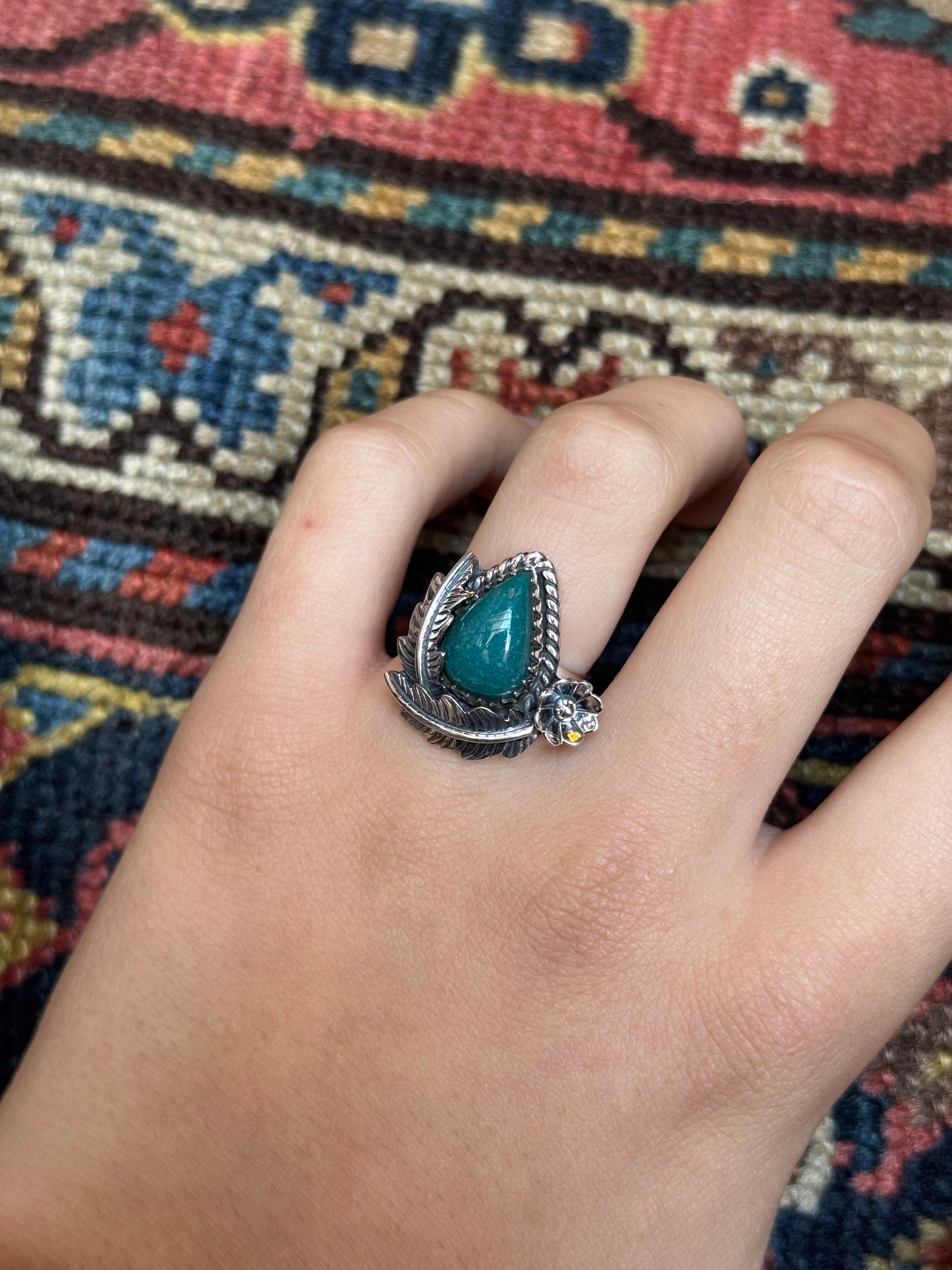 Turquoise Teardrop Ring | Sterling Silver | Size 7 | C143
